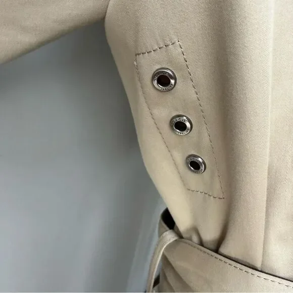 Coach Leatherware 1941 Trench Coat Beige Cotton Leather Trim Belted Classic - Picture 15 of 16